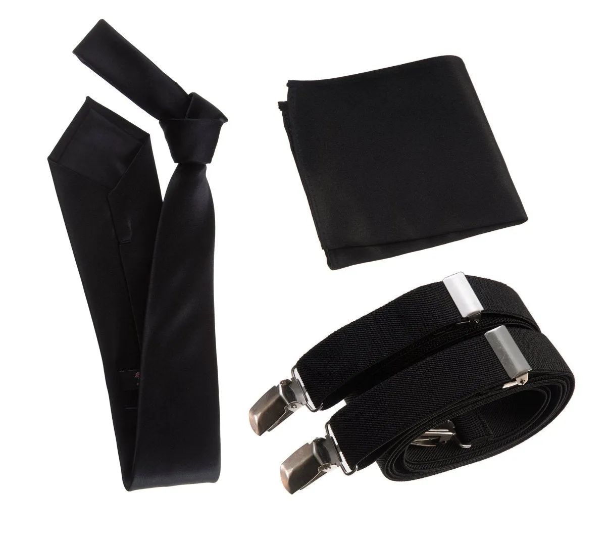 Classic Windsor Self Tie Necktie Suspenders and Pocket Square