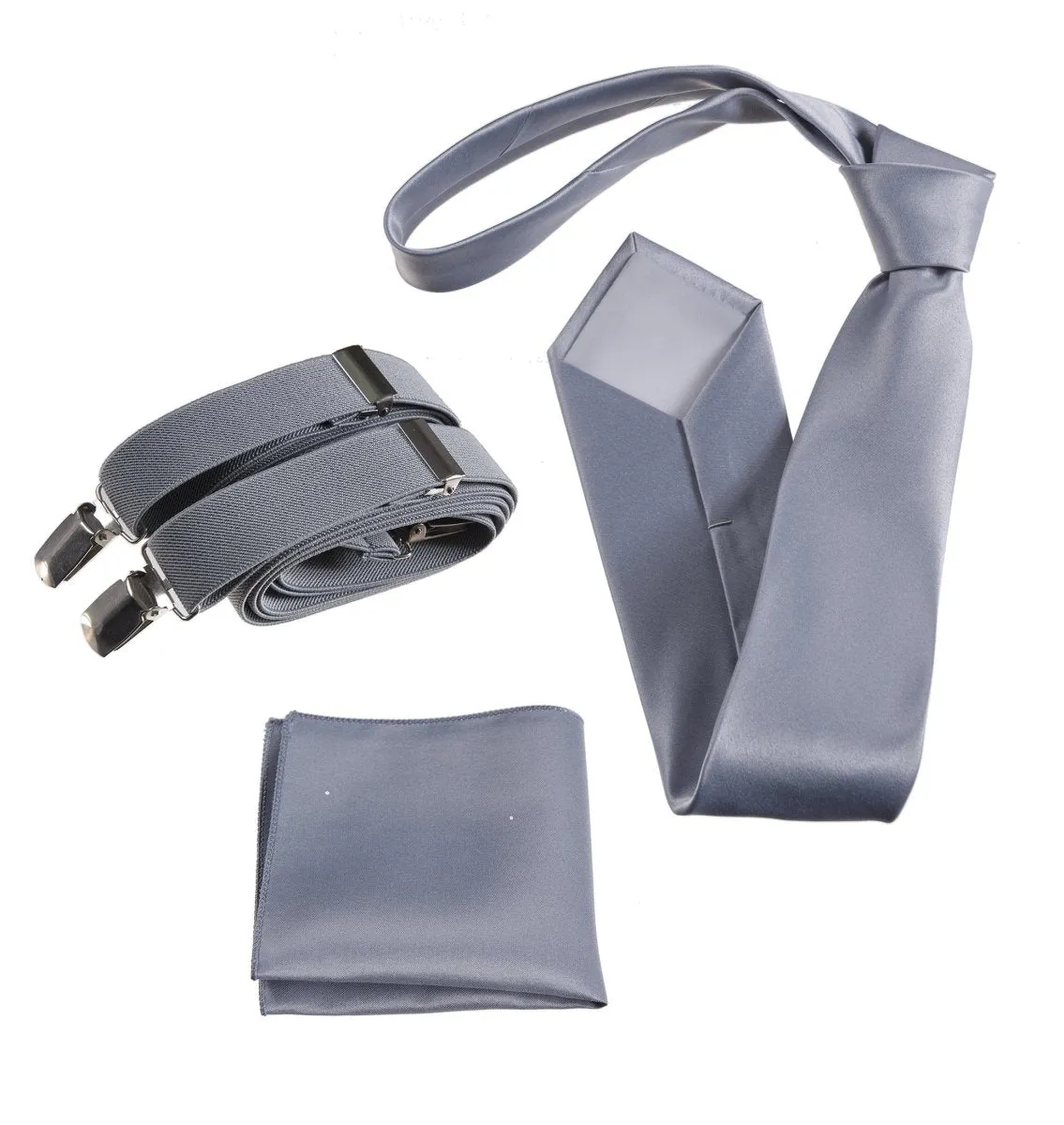 Classic Windsor Self Tie Necktie Suspenders and Pocket Square