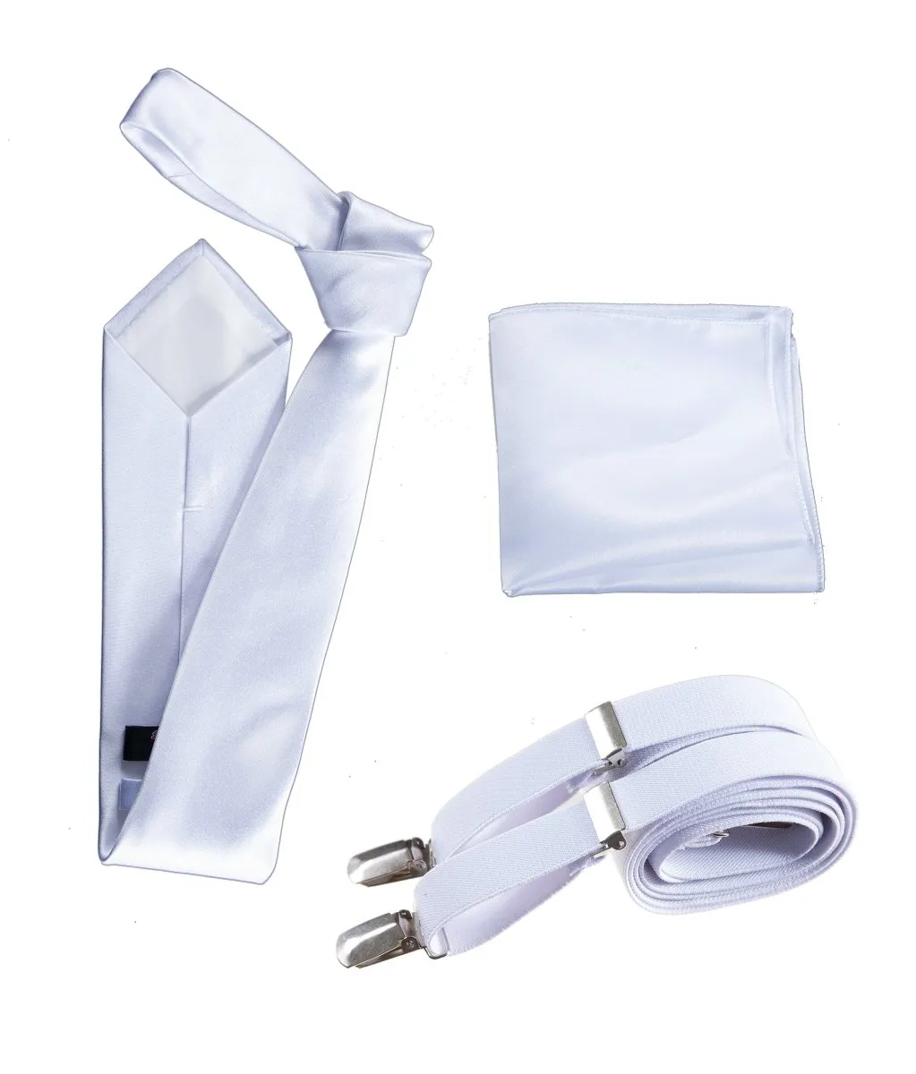 Classic Windsor Self Tie Necktie Suspenders and Pocket Square