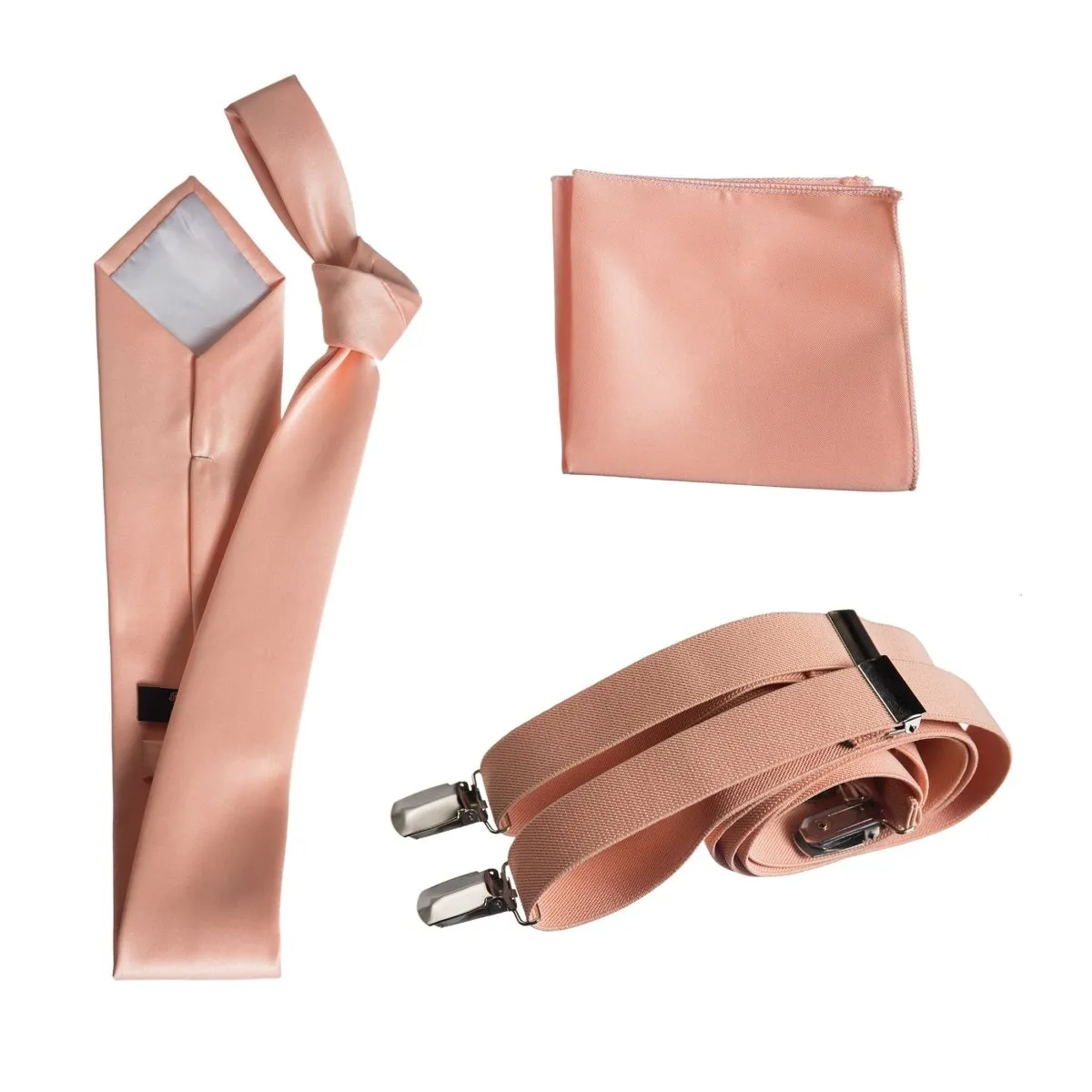 Classic Windsor Self Tie Necktie Suspenders and Pocket Square