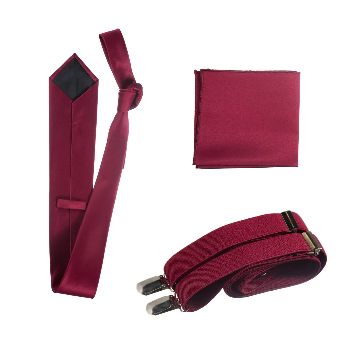 Classic Windsor Self Tie Necktie Suspenders and Pocket Square