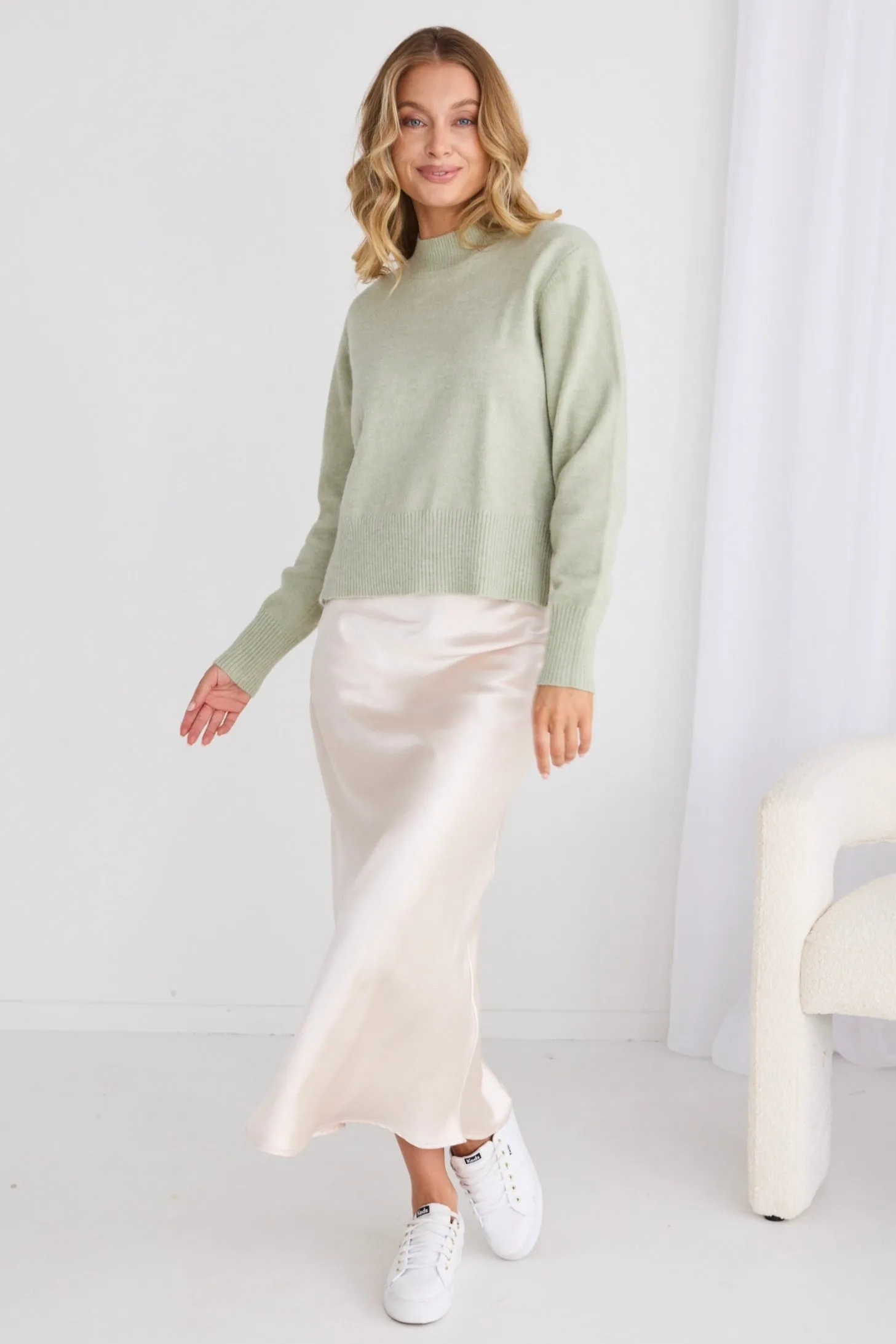 Cloud Sage Funnel Neck Knit Jumper