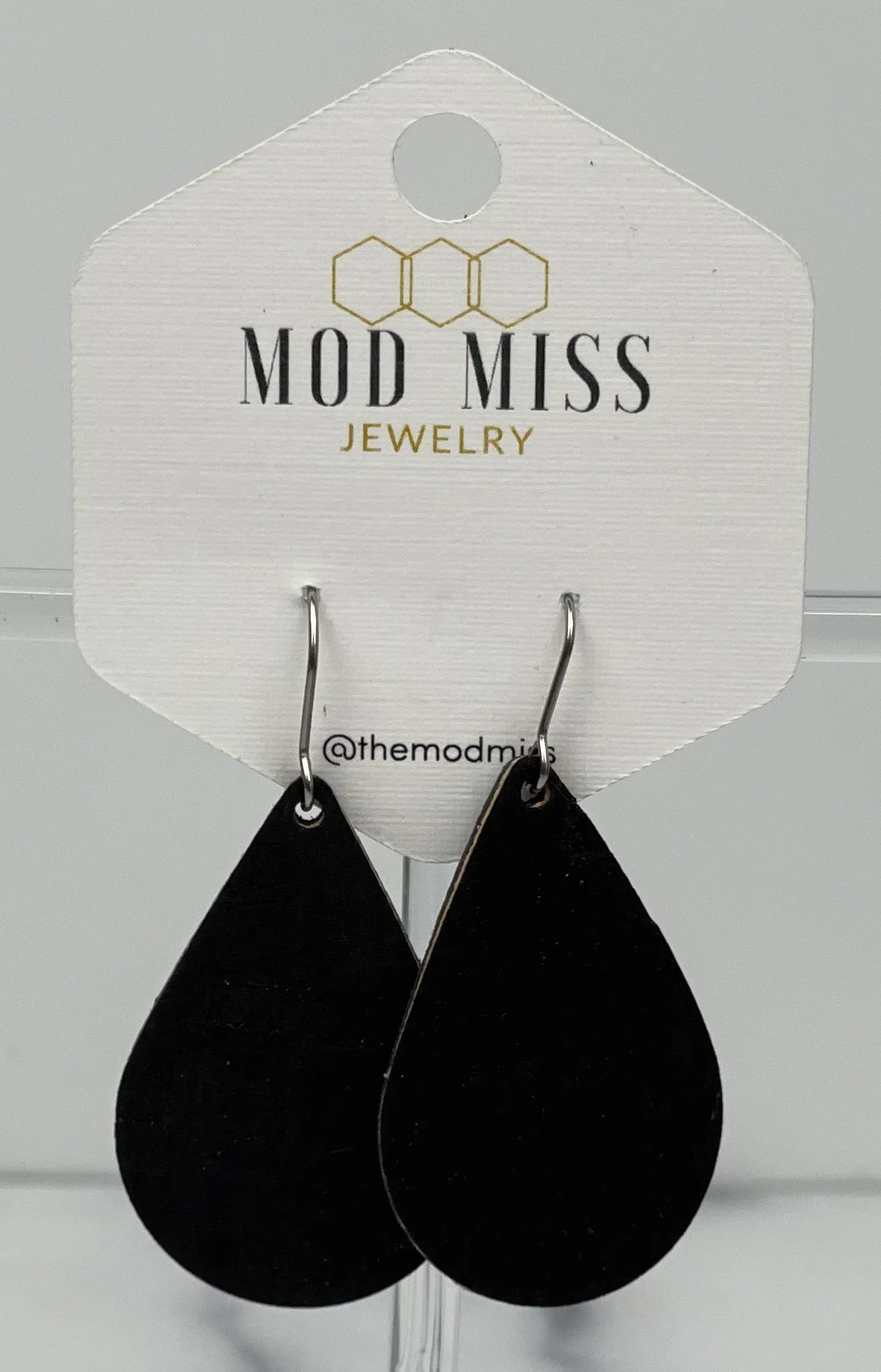 Cork Leather Teardrop Earring Black 