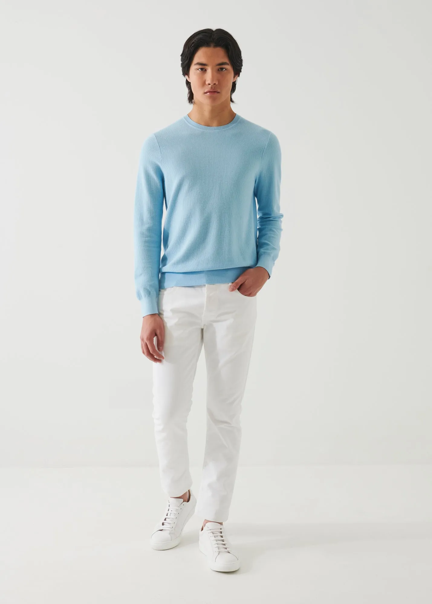 COTTON CASHMERE CROCHET CREWNECK