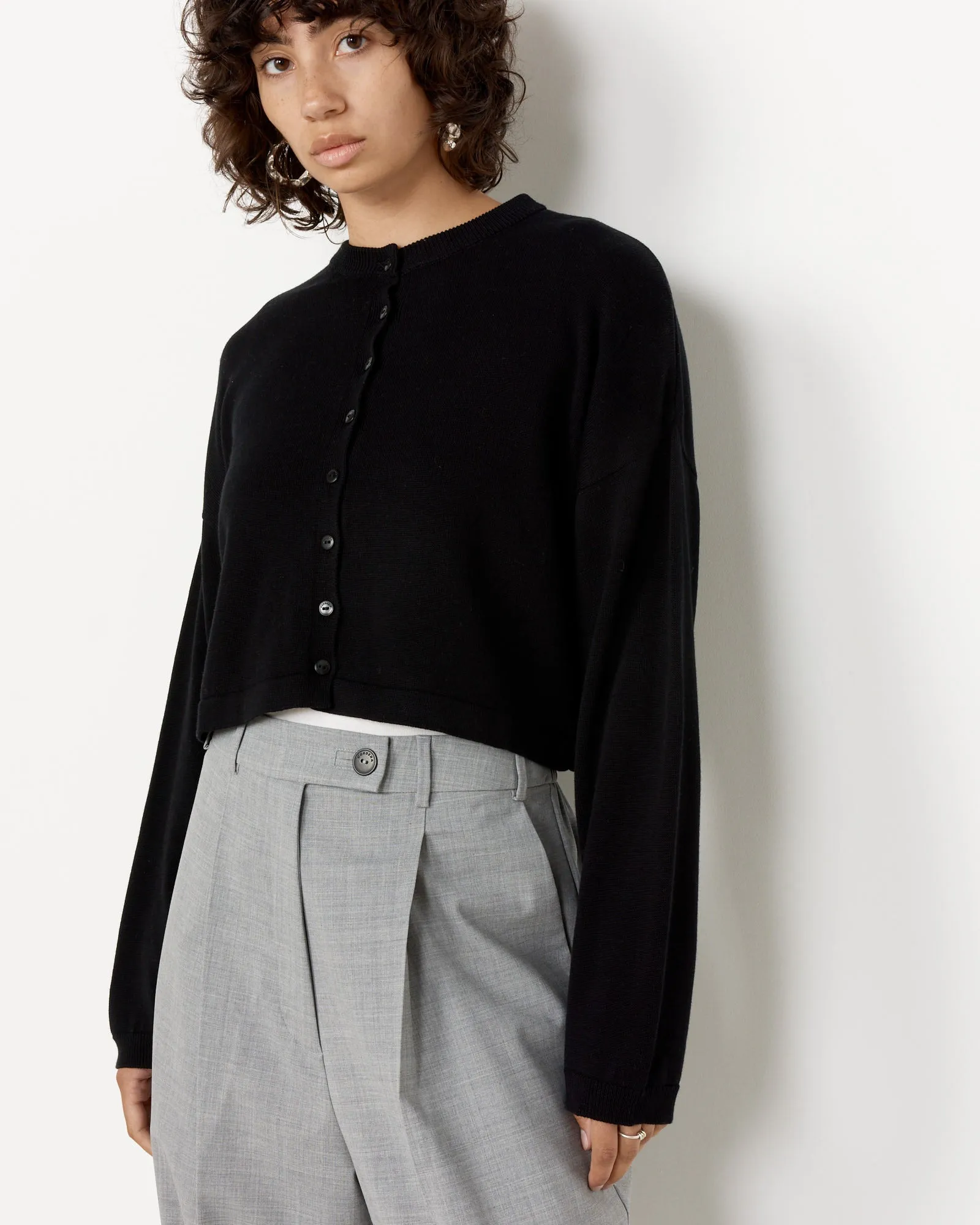 Cotton Cropped Cardigan in Black