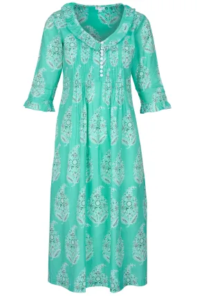 Cotton Karen 3/4 Sleeve Day Dress in Spearmint Green