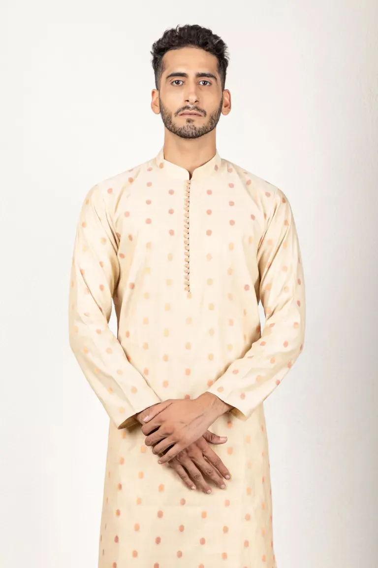 Cream Woven Bootis Chanderi Kurta