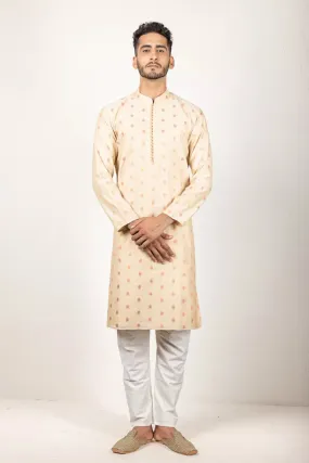 Cream Woven Bootis Chanderi Kurta