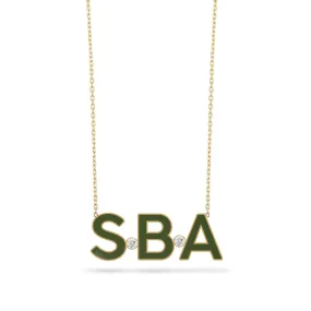 Custom Enamel Initials and Bezels Necklace