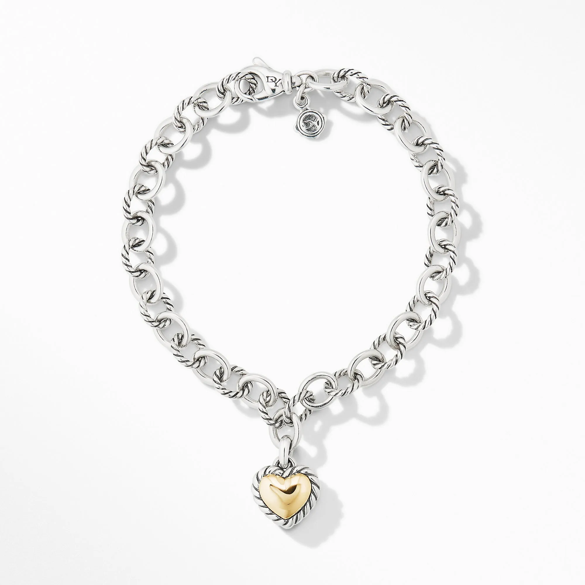 David Yurman Cable Cookie Classic Heart Charm Bracelet with 18K Yellow Gold