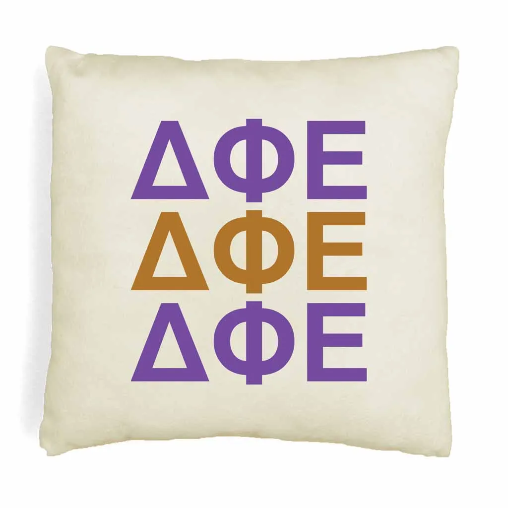 Delta Phi Epsilon Throw Pillow Cover with Greek Letters