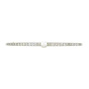 Edwardian 18kt/Platinum Pearl   Diamond Bar Pin 3ctw