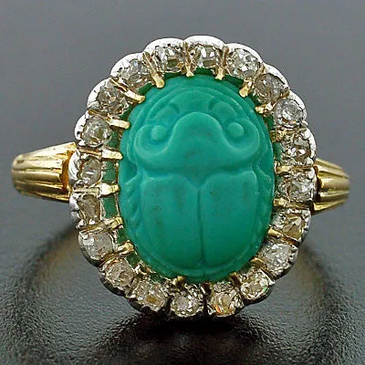 Edwardian Platinum & 18kt Diamond & Turquoise Scarab Ring