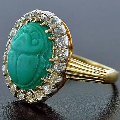 Edwardian Platinum & 18kt Diamond & Turquoise Scarab Ring