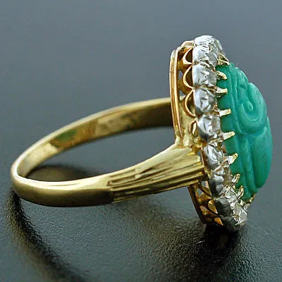 Edwardian Platinum & 18kt Diamond & Turquoise Scarab Ring