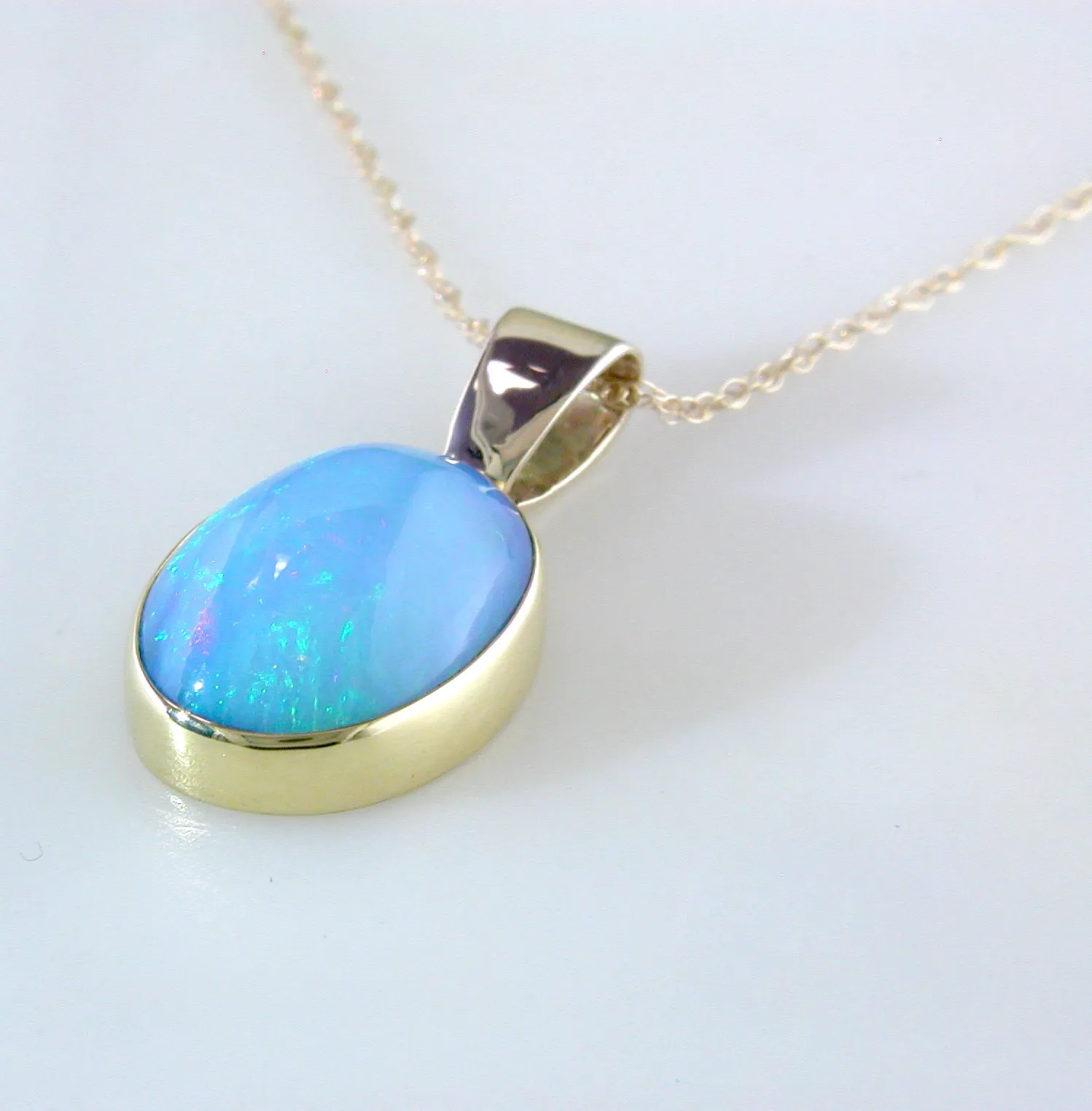 Ethiopian Opal Oval Necklace Pendant 22K & 14K Gold