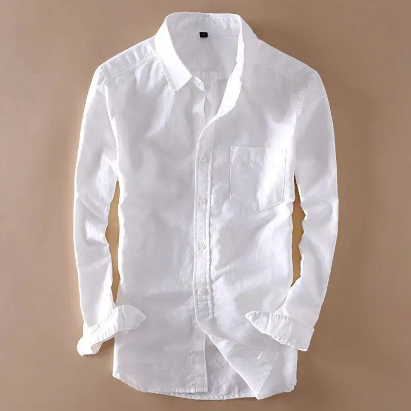 Exclusive Trending White Linen Button-Up Shirt for Men