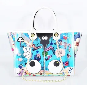 Eye Theme Holographic Chain Tote