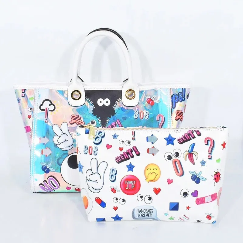 Eye Theme Holographic Chain Tote