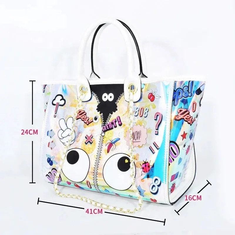 Eye Theme Holographic Chain Tote