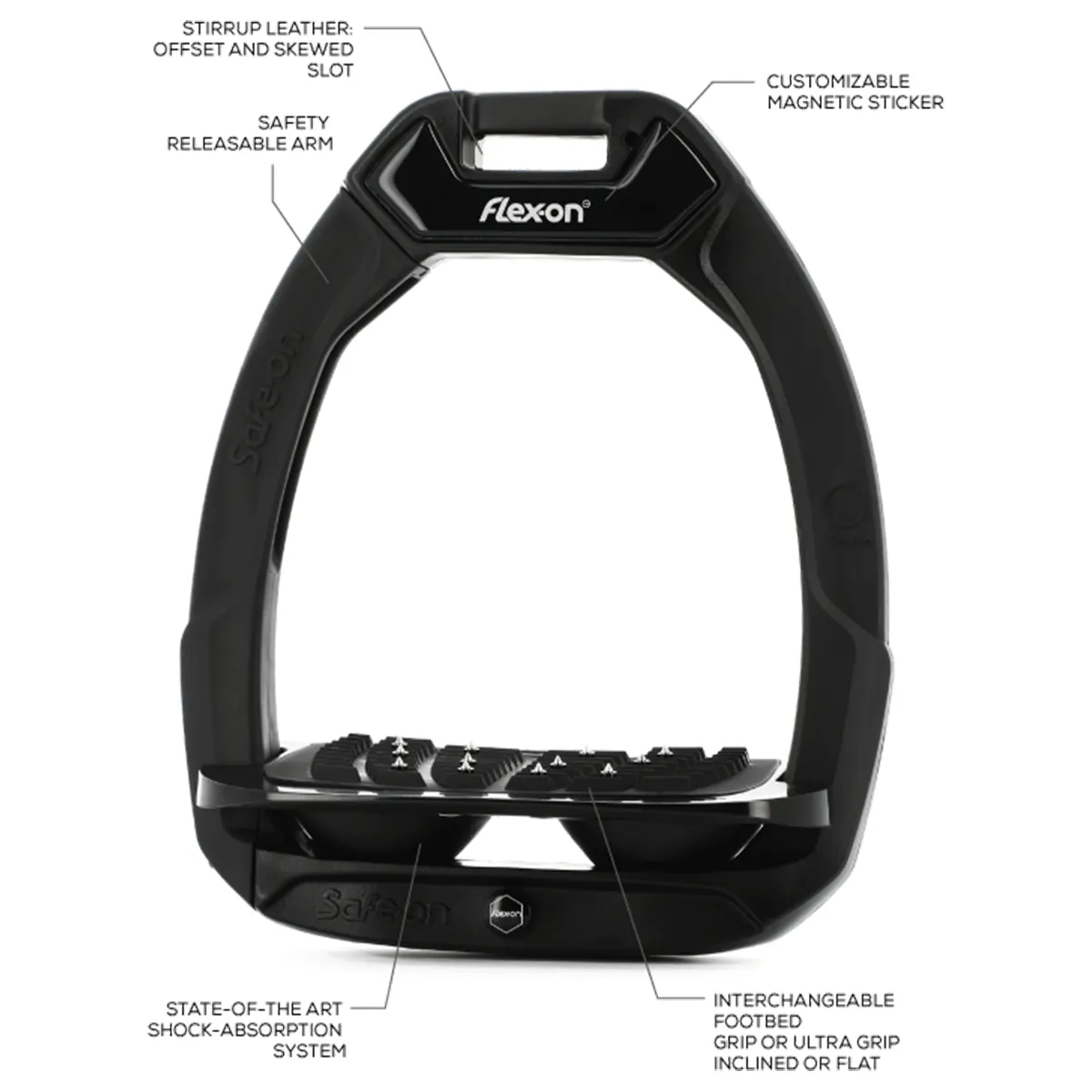 Flex-On Safe-On Inclined Ultra Grip Stirrups - Black/Black/Grey