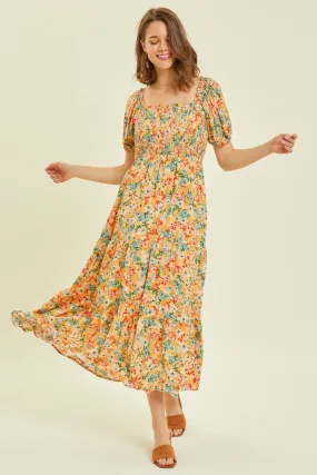 Floral Print Full Size Floral Smocked Tiered Midi Dress