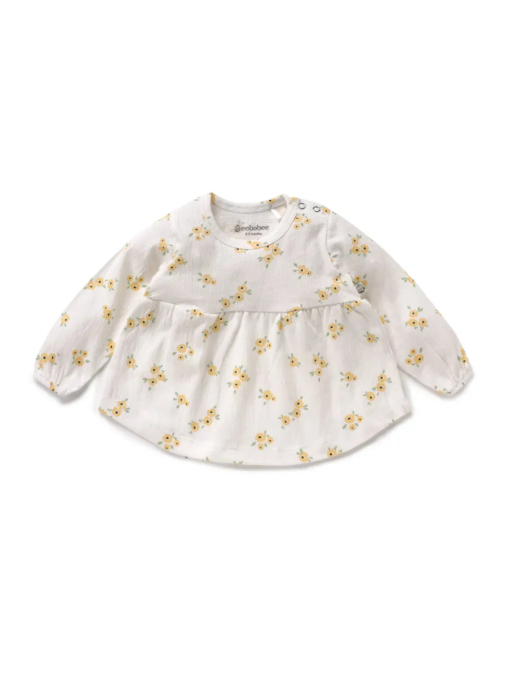 Full sleeve yellow & grey dot pattern frock for baby girls