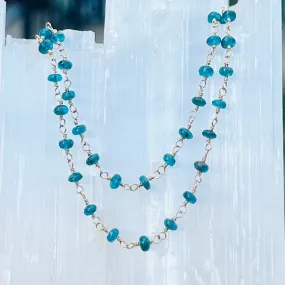 Gemstone Rosary Necklace ~ Smooth Blue Apatite