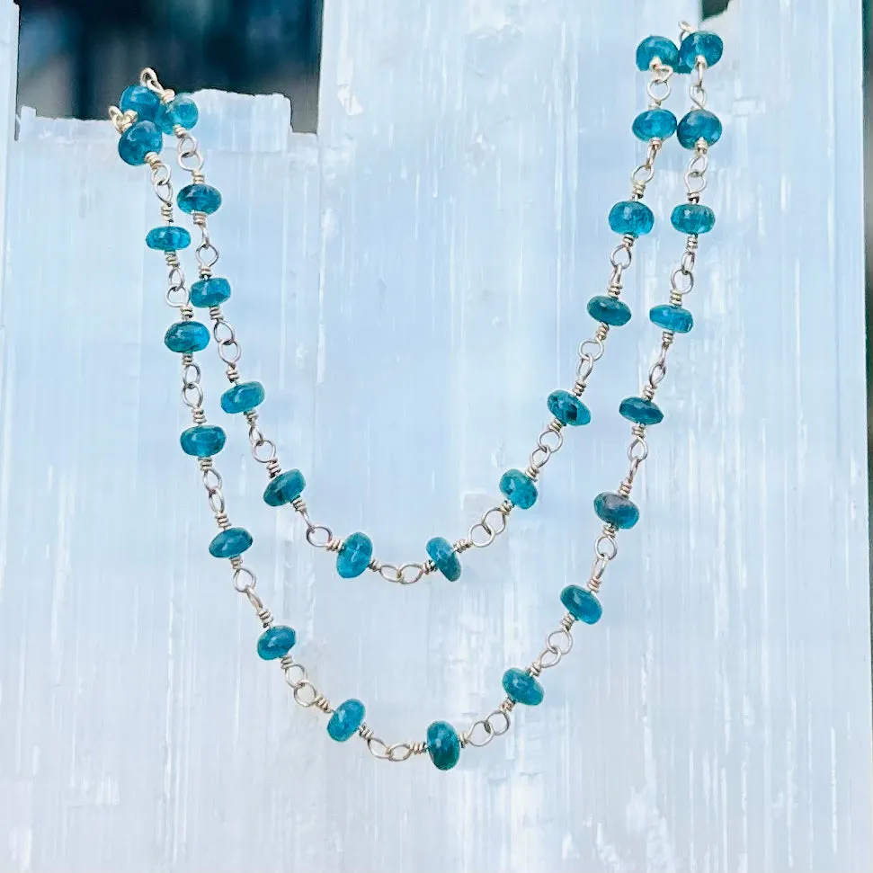 Gemstone Rosary Necklace ~ Smooth Blue Apatite