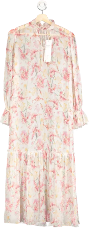 Goelia Cream Floral Print Silk Dress UK XS