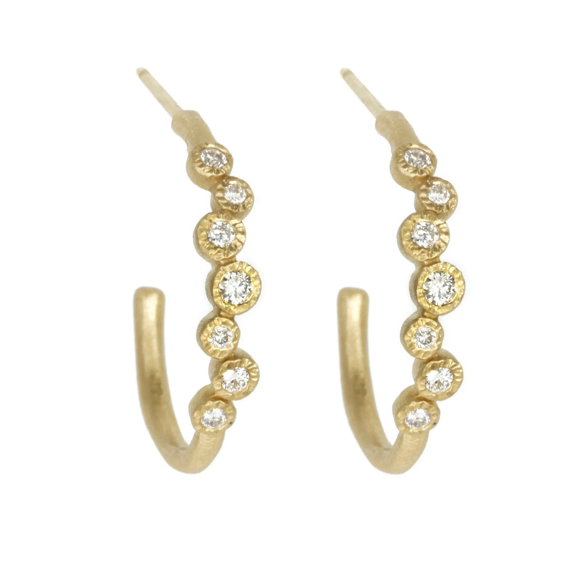 Gold and Diamond Cluster Hoop Earrings