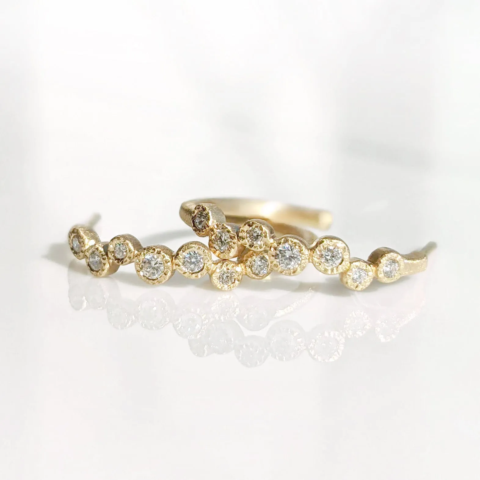 Gold and Diamond Cluster Hoop Earrings