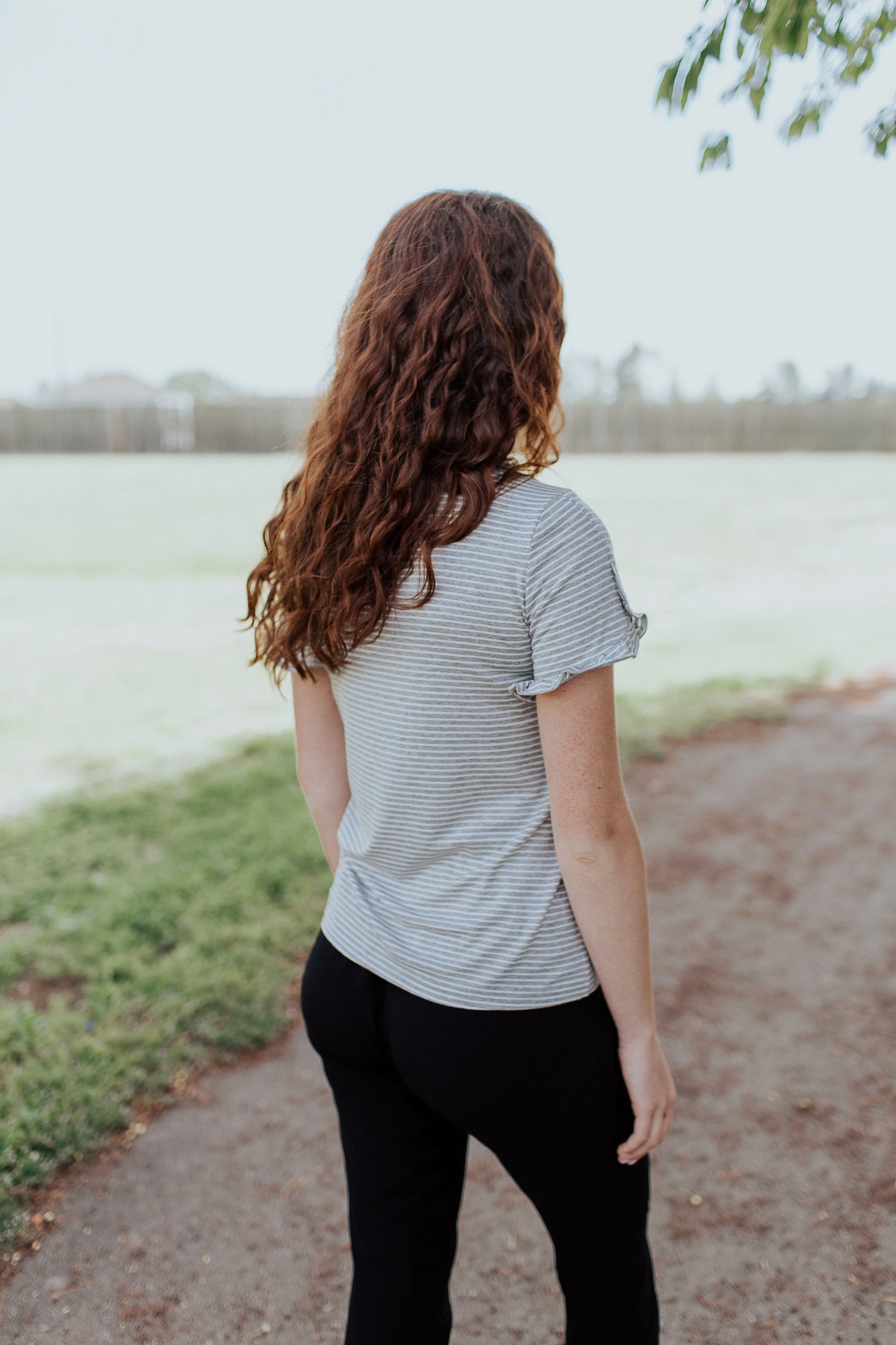 Gray Knit Ruffle Tee