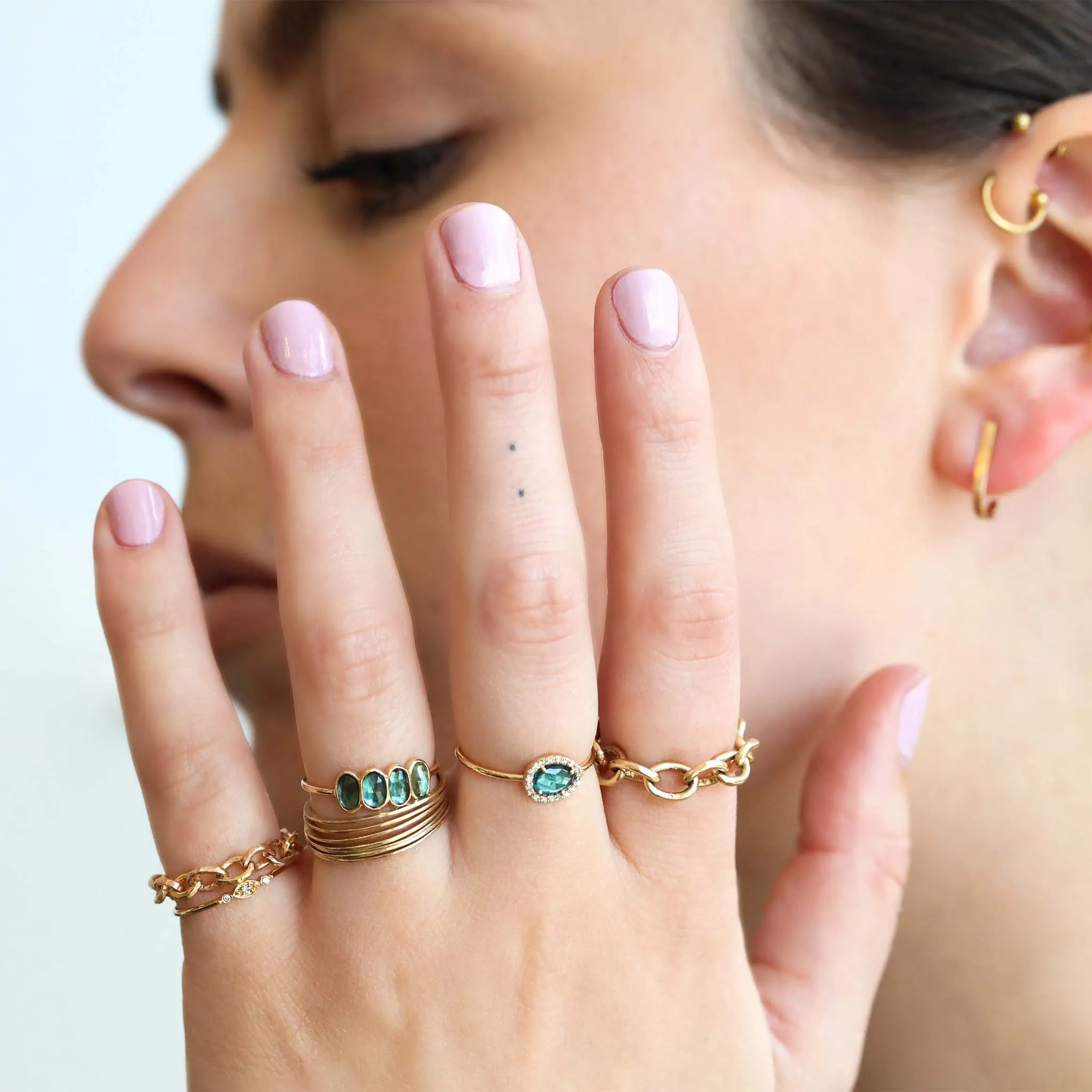 Green Tourmaline Ring with Pave Diamond Halo