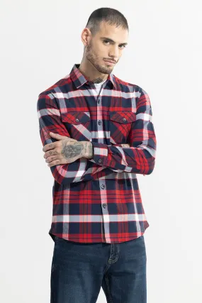 Grid Hatch Candy Red Checks Shirt