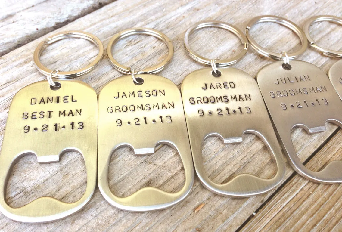 Groomsmen Bottle Openers Hand Stamped, Personalized Bottle Openers