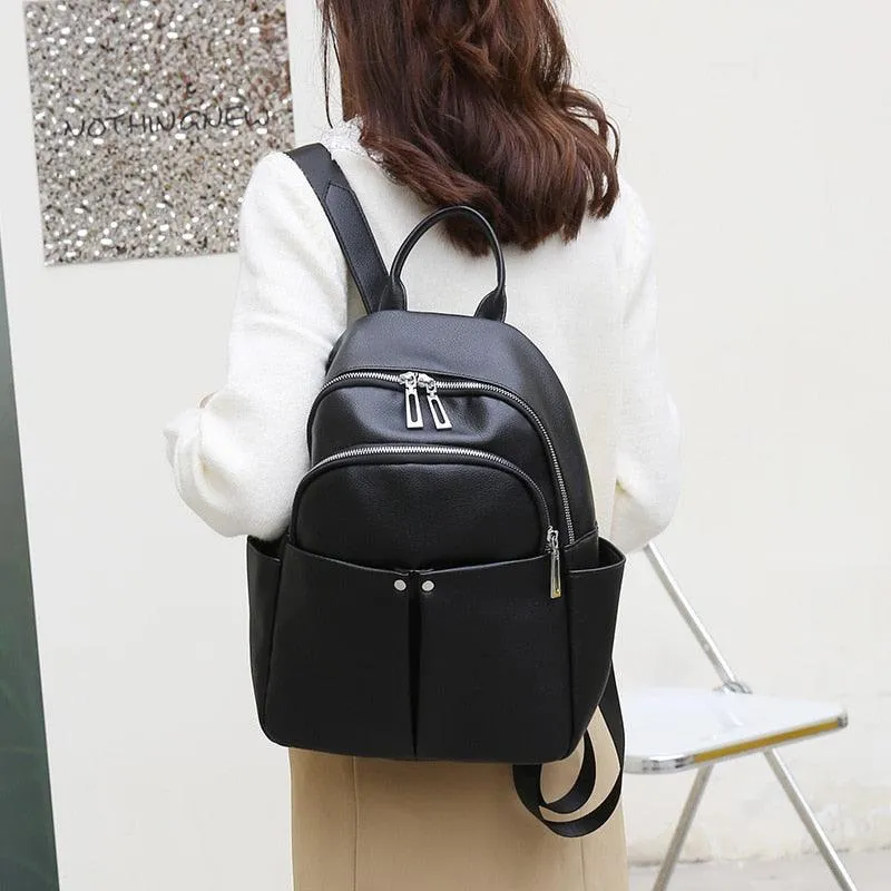 GZ259 Leather Cool Backpack - Soft Large Capacity School Bags for Teenage Girls