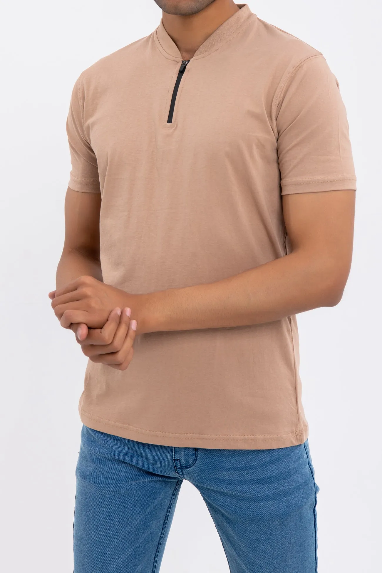 HALF ZIP COTTON T-SHIRT