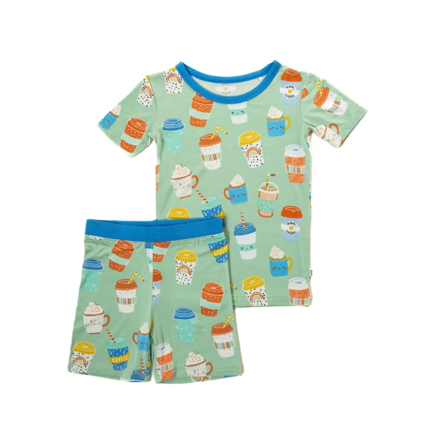 i love you a latte s/s and shorts two-piece bamboo viscose pajama set in aqua