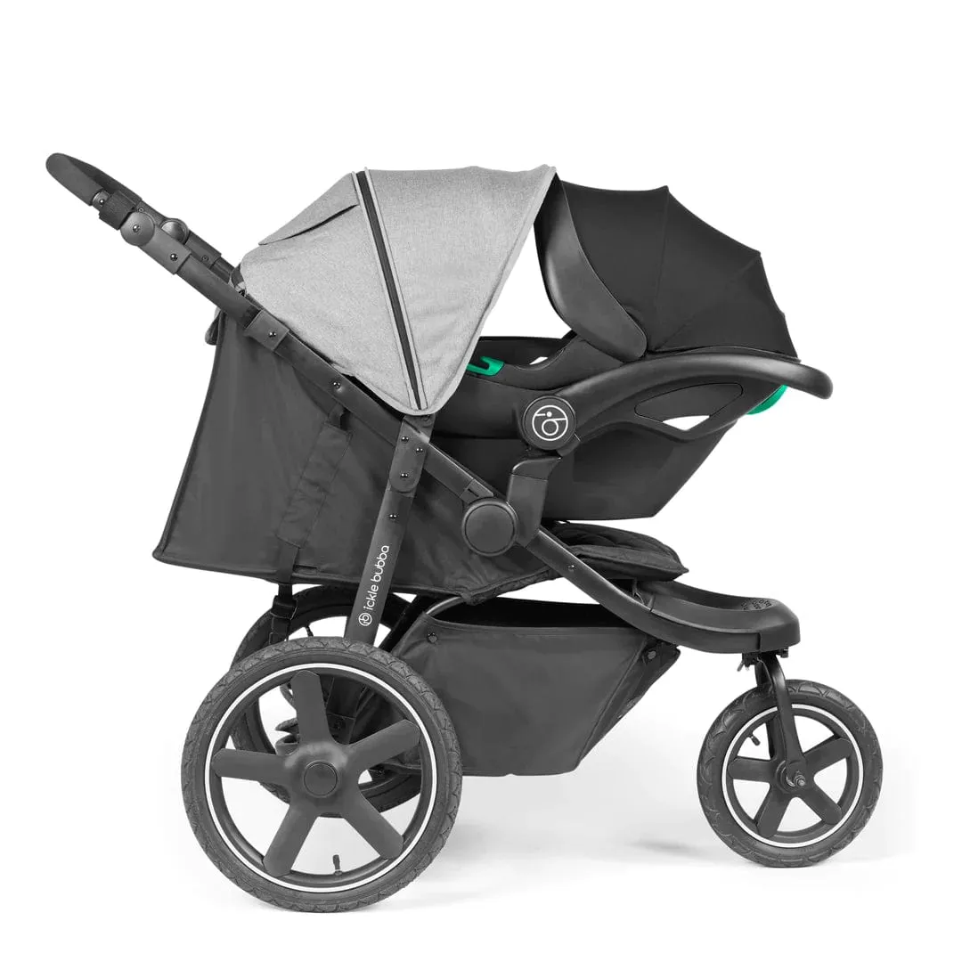 Ickle Bubba Venus Max Jogger Stroller I-Size Travel System with Isofix Base - Black / Space Grey / Black