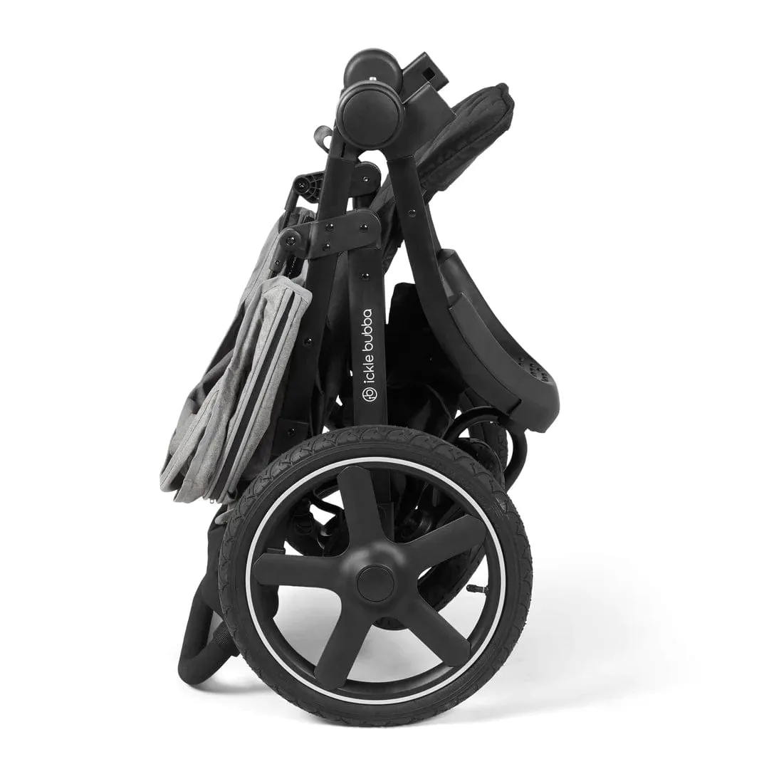 Ickle Bubba Venus Max Jogger Stroller I-Size Travel System with Isofix Base - Black / Space Grey / Black