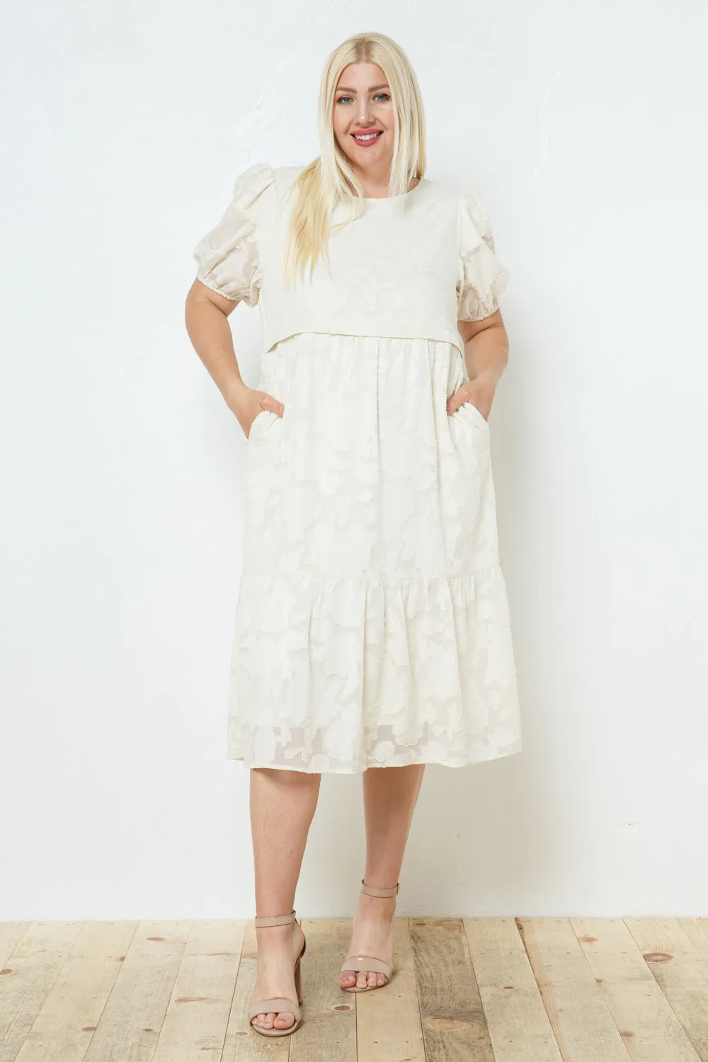 Irene Tiered Dress in Cream PLUS