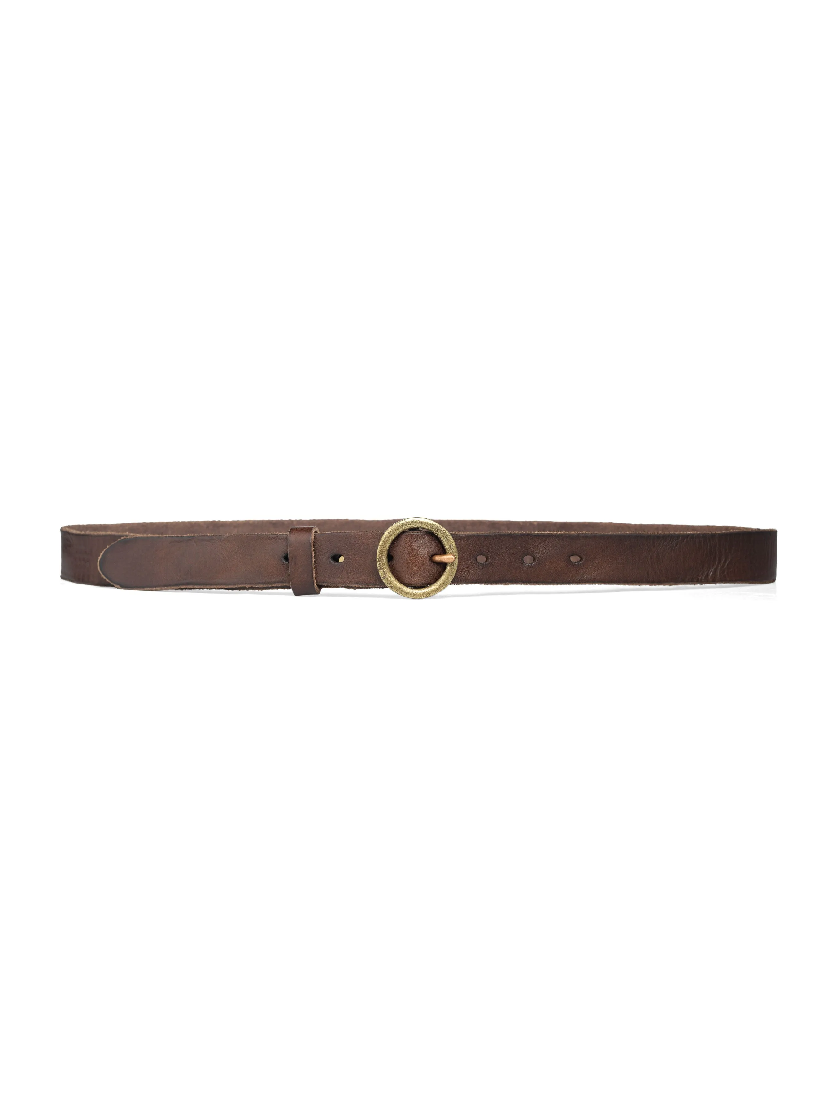 Italian Rustic Leather Belt with Round Gold-toned Buckle