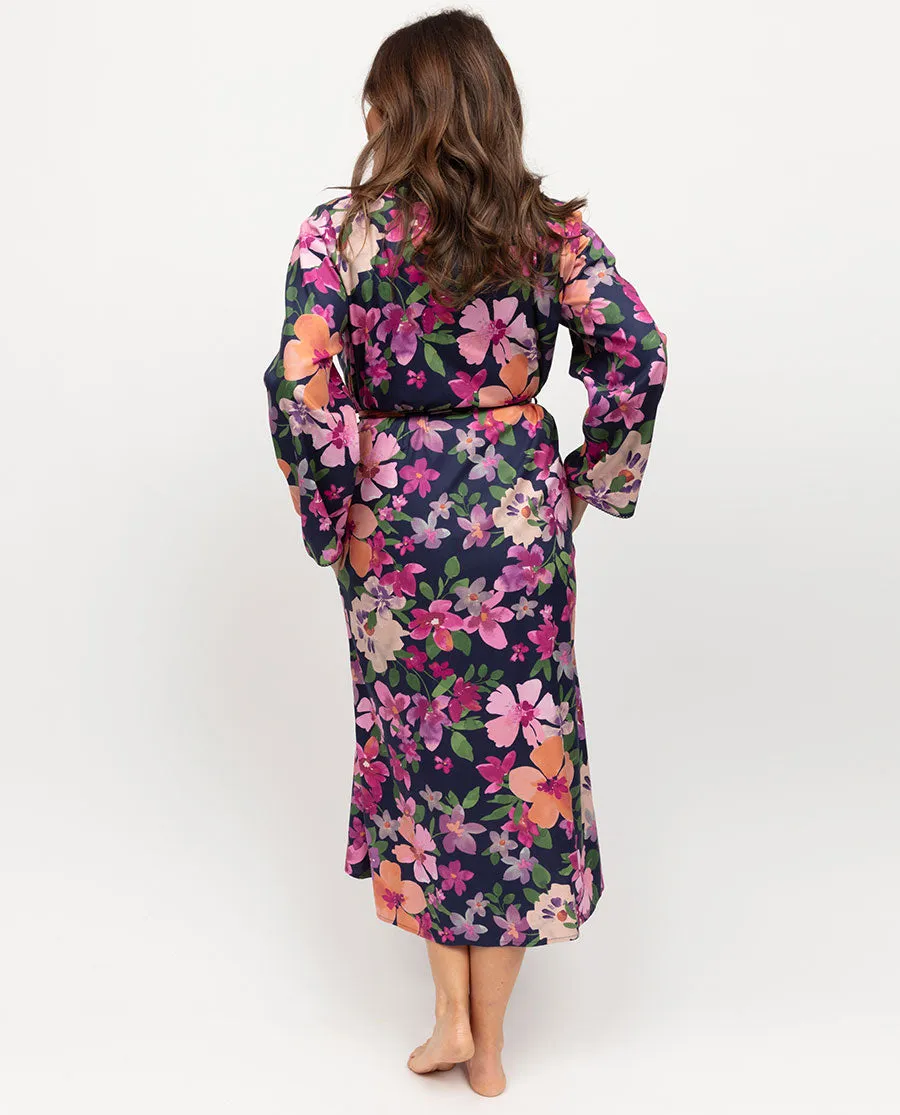 Joanna Womens Lace Trim Floral Print Long Dressing Gown