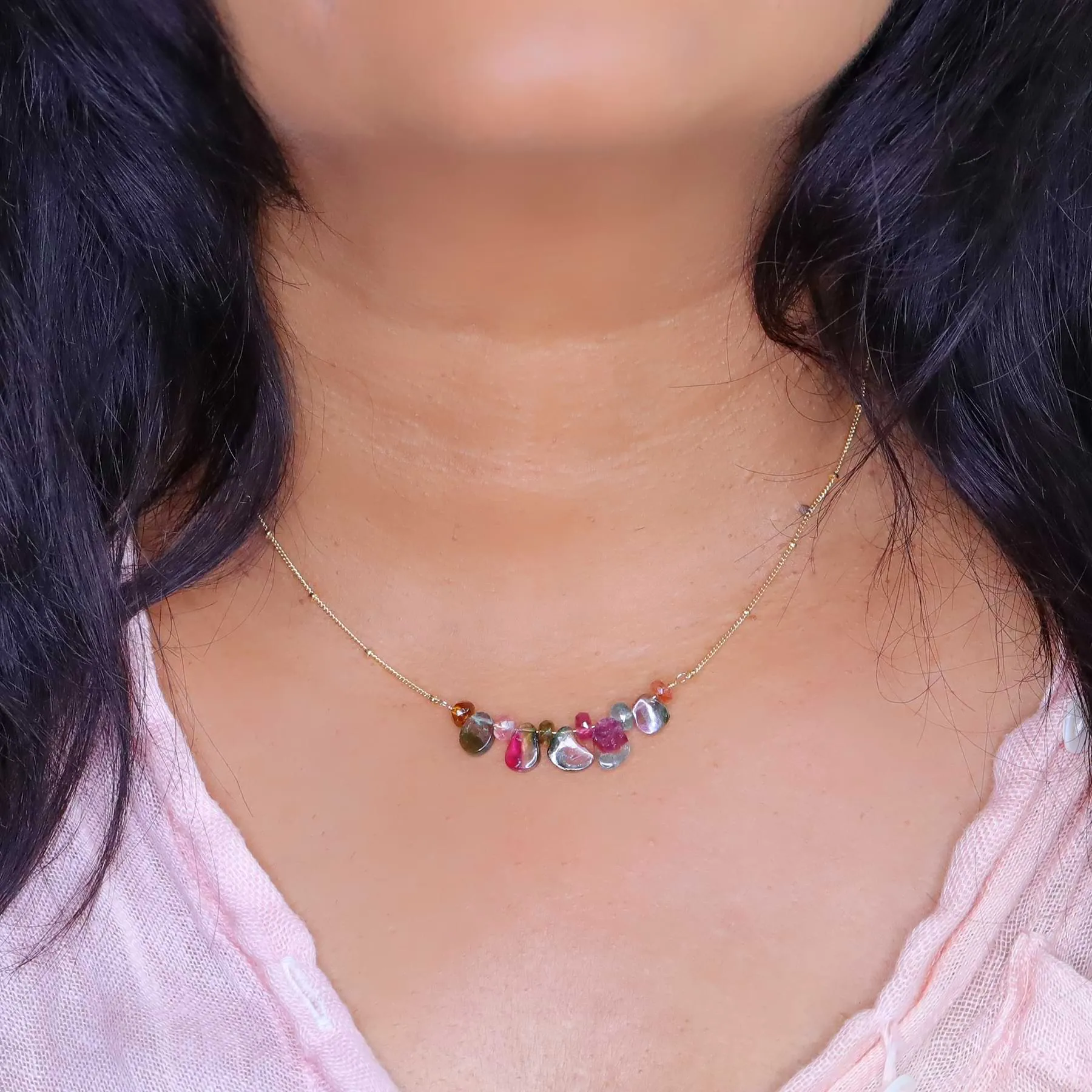 Kaleidoscope - Watermelon Tourmaline Trapeze Necklace