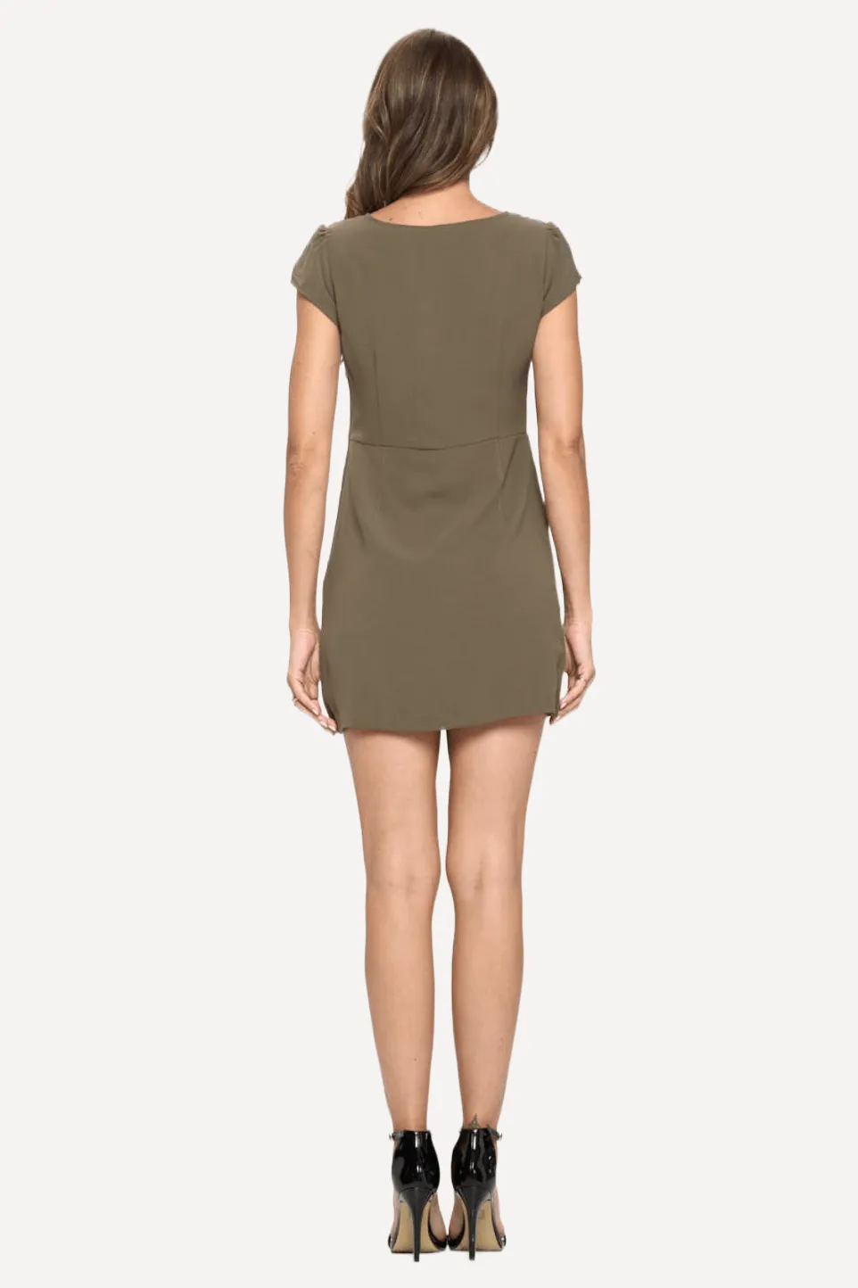 Laser Cut Mini Dress - Olive Green