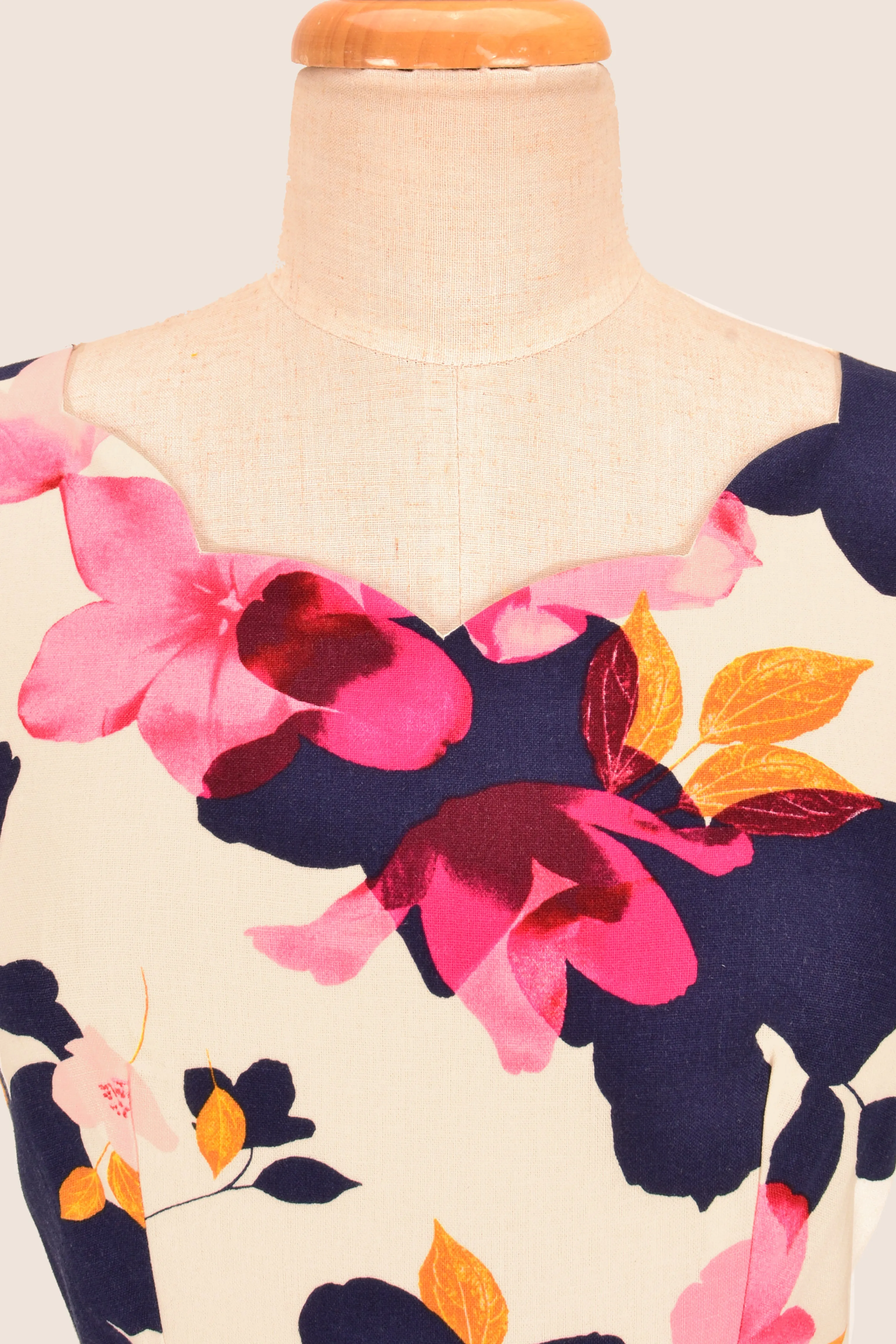 Laura Fuchsia & Navy Floral Linen Dress