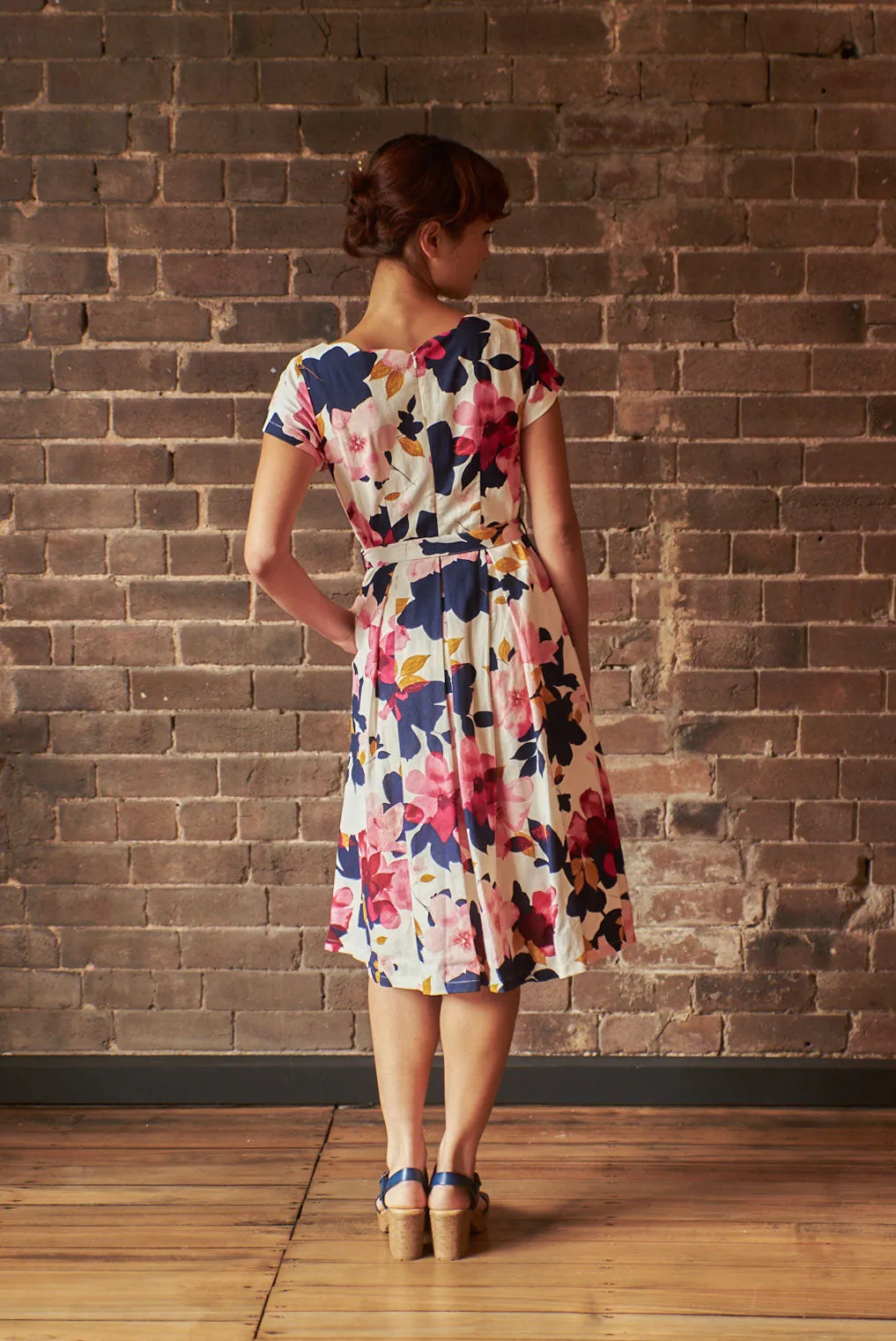 Laura Fuchsia & Navy Floral Linen Dress