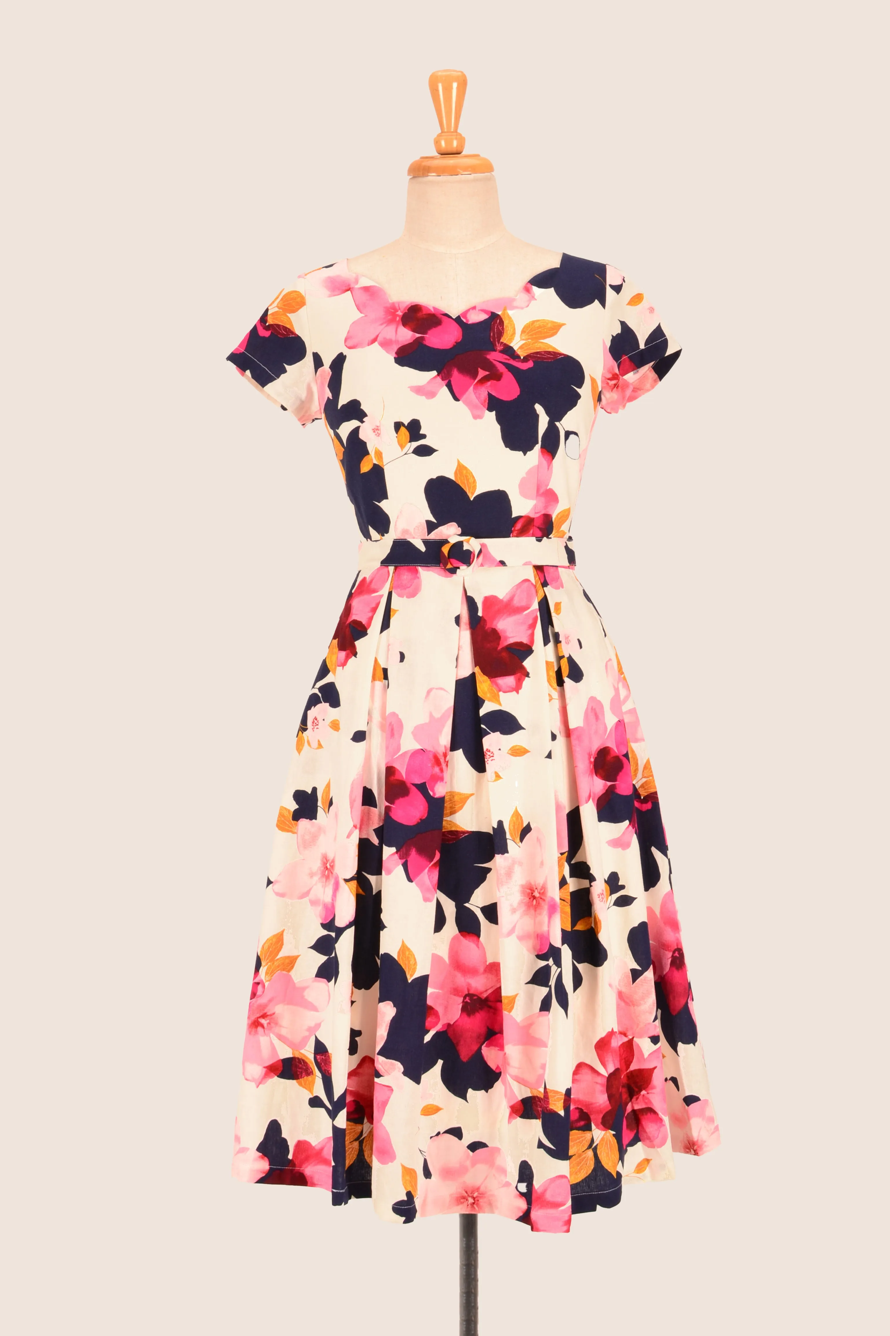 Laura Fuchsia & Navy Floral Linen Dress