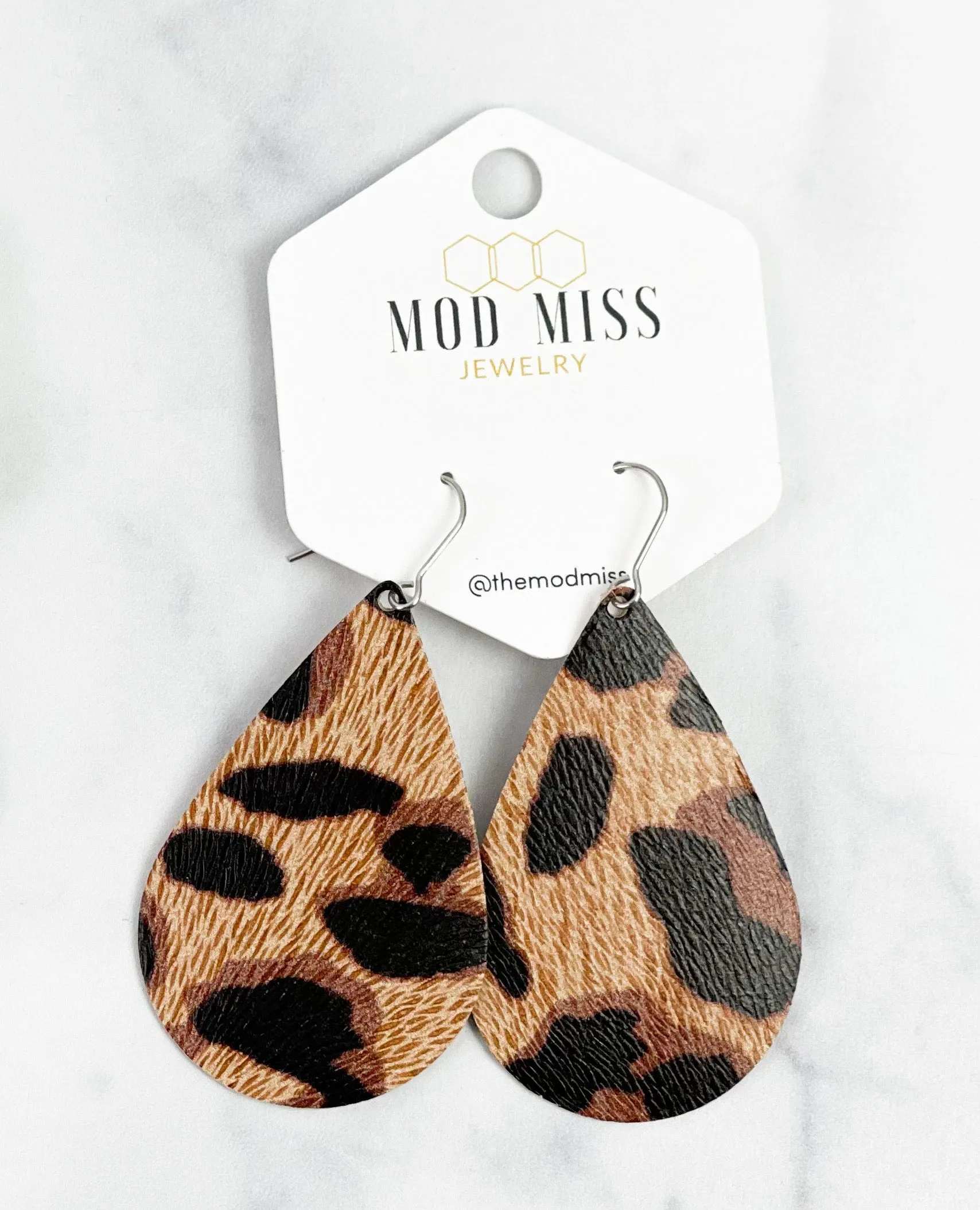 Leather Teardrop Earring Leopard Urban